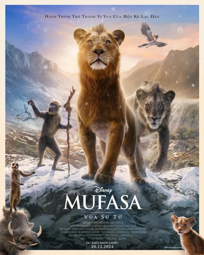 Poster phim Mufasa: The Lion King (Mufasa: Vua Sư Tử) với hình ảnh chú sư tử con Mufasa